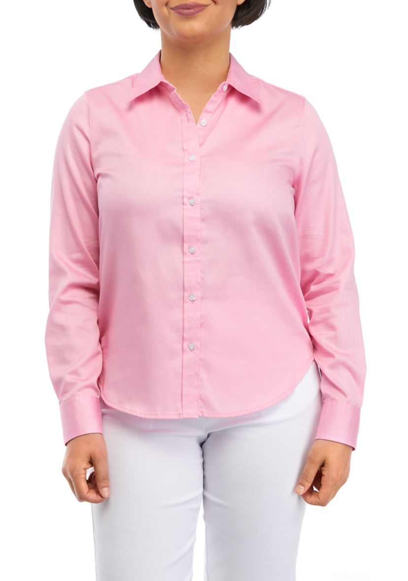 	 Petite Wrinkle Resistant Solid Print Button Down Shirt