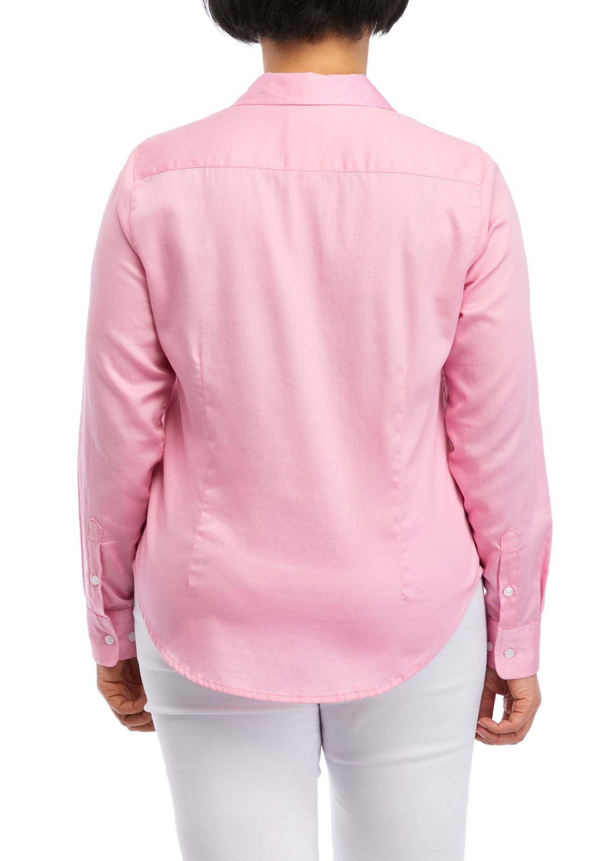 	 Petite Wrinkle Resistant Solid Print Button Down Shirt
