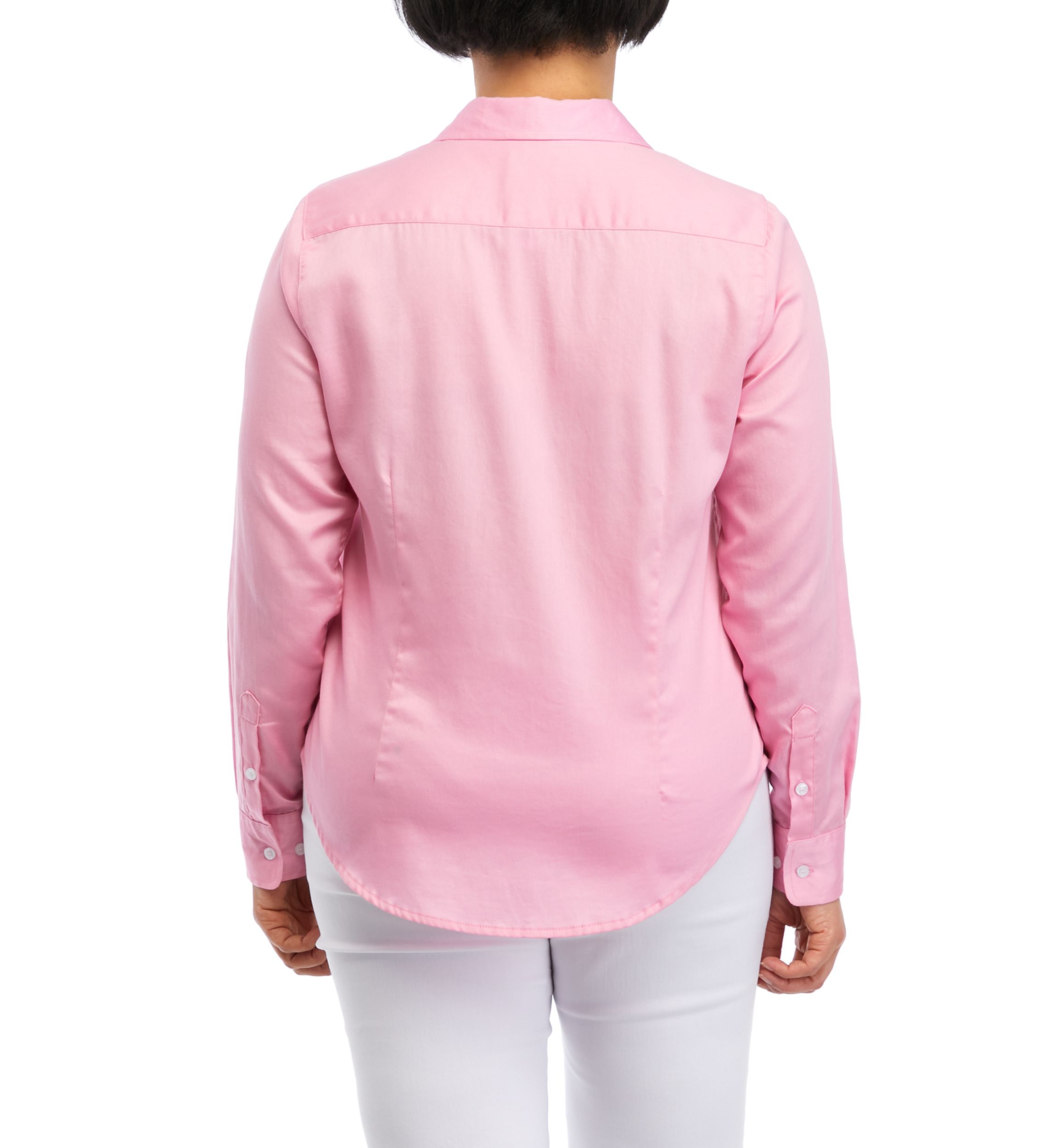 	 Petite Wrinkle Resistant Solid Print Button Down Shirt