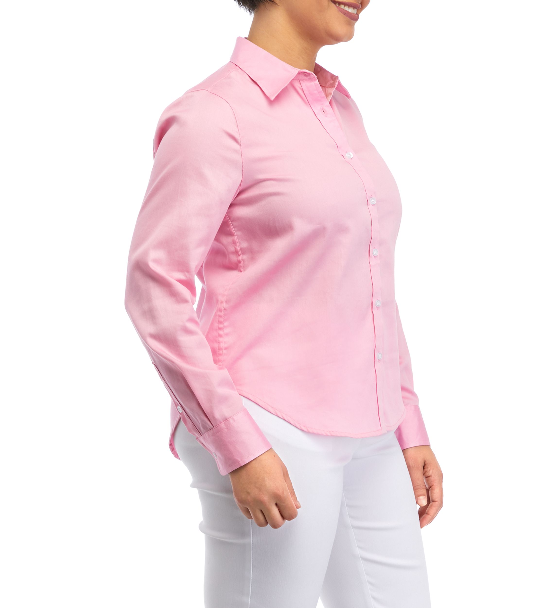 	 Petite Wrinkle Resistant Solid Print Button Down Shirt