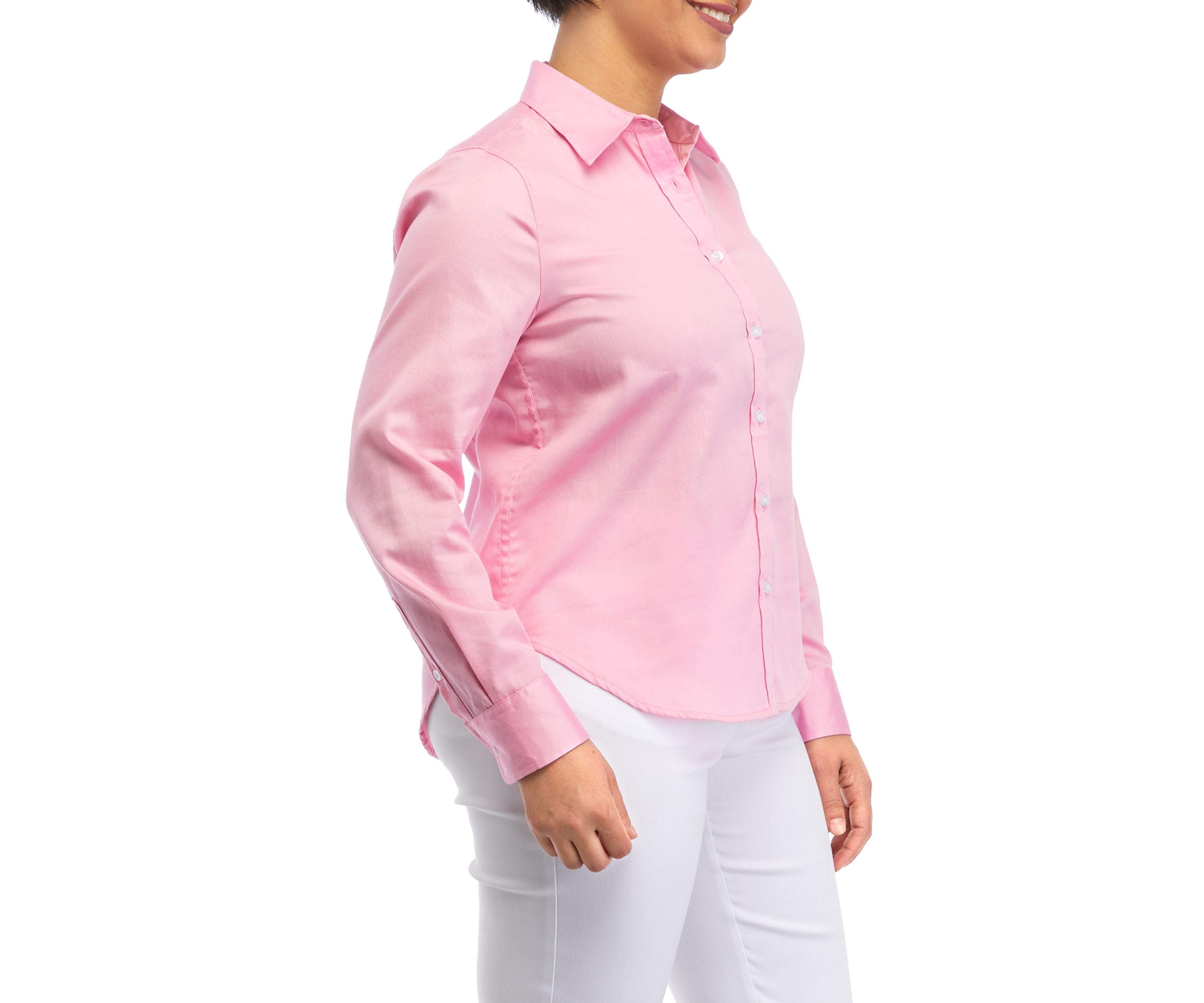 	 Petite Wrinkle Resistant Solid Print Button Down Shirt