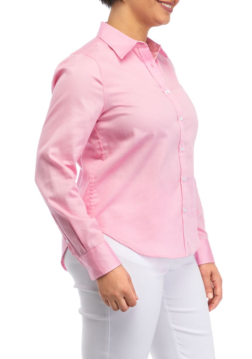 	 Petite Wrinkle Resistant Solid Print Button Down Shirt