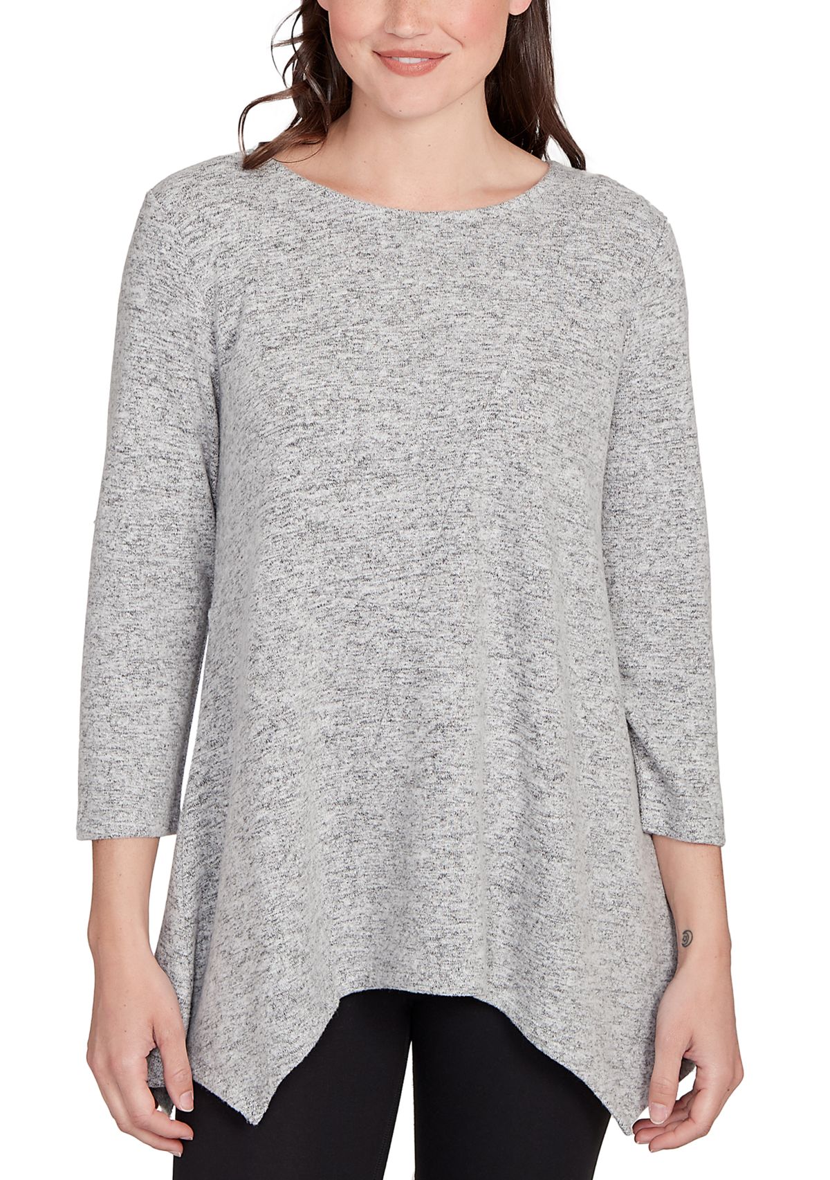 Womens Solid Spliced Cozy Knit Top