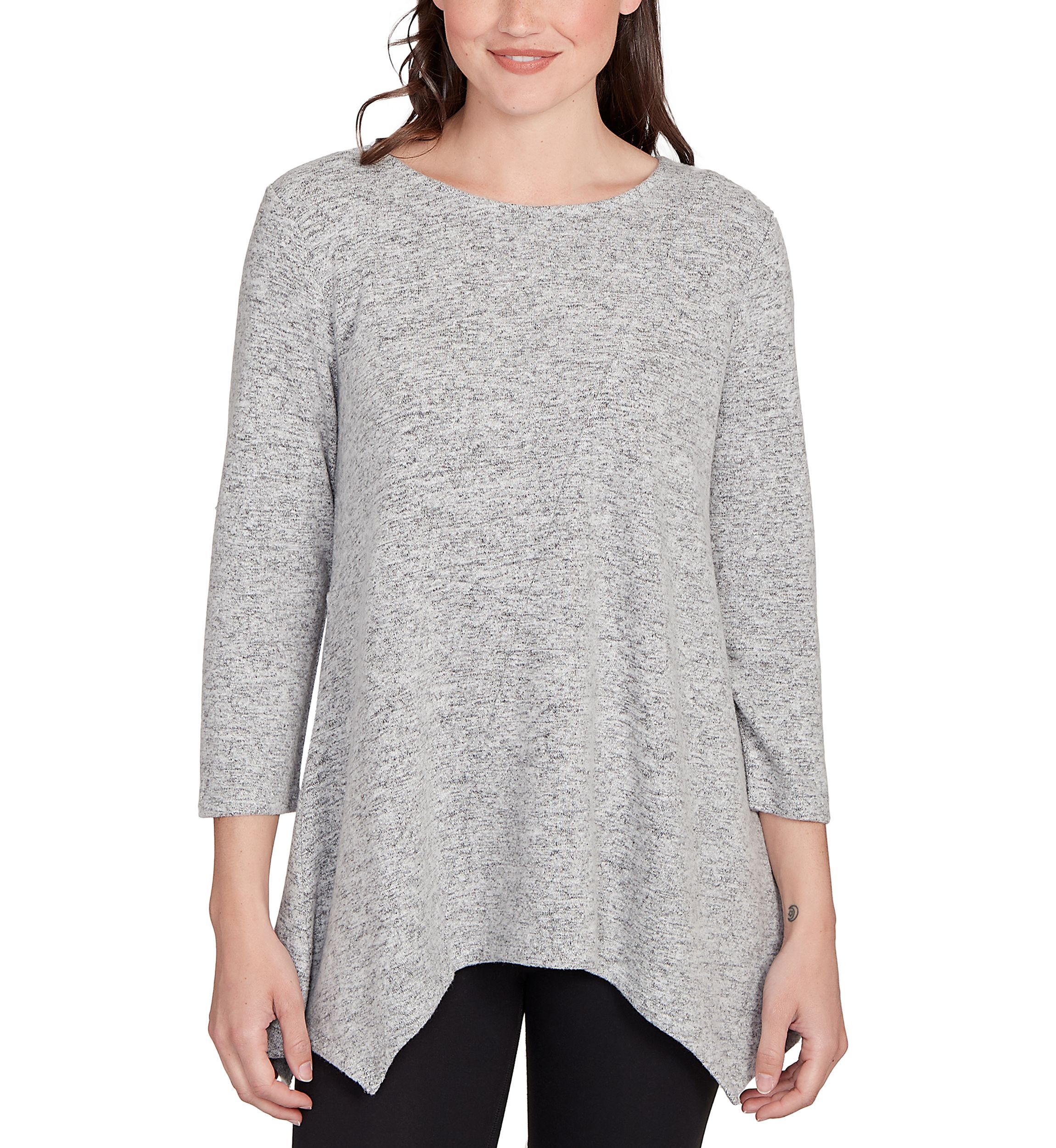 Womens Solid Spliced Cozy Knit Top