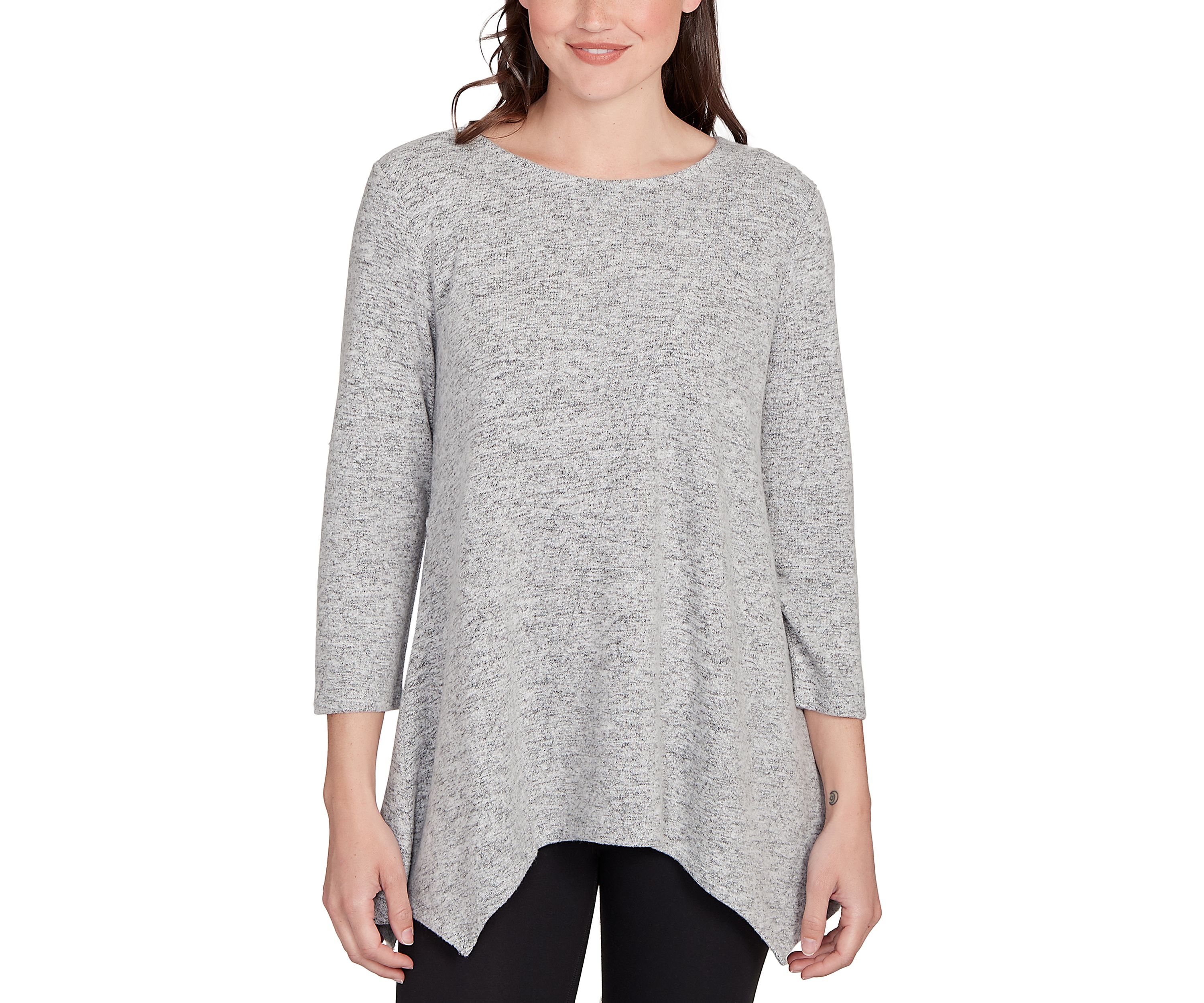 Womens Solid Spliced Cozy Knit Top
