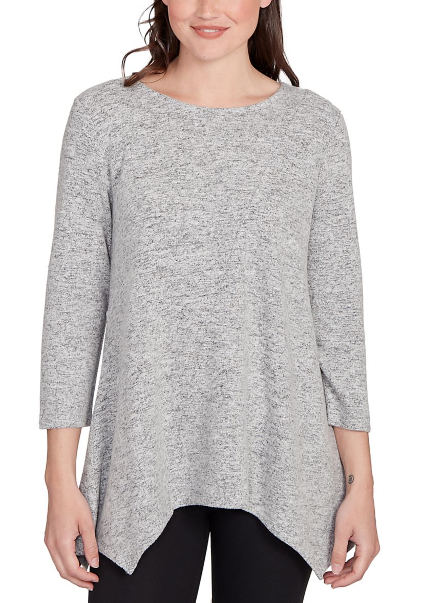 Womens Solid Spliced Cozy Knit Top