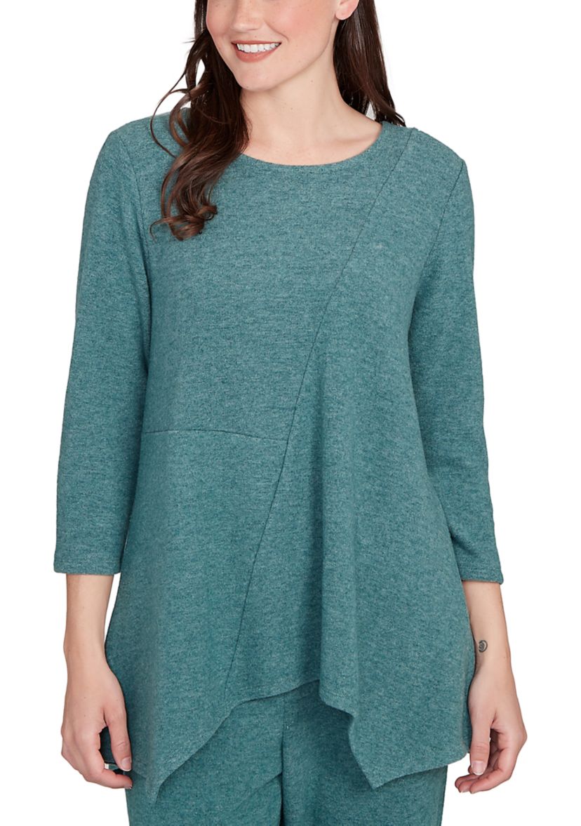 Womens Solid Spliced Cozy Knit Top