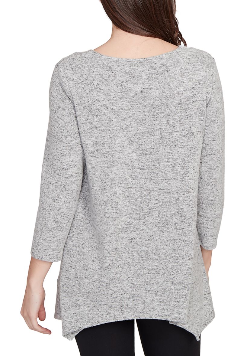 Womens Solid Spliced Cozy Knit Top