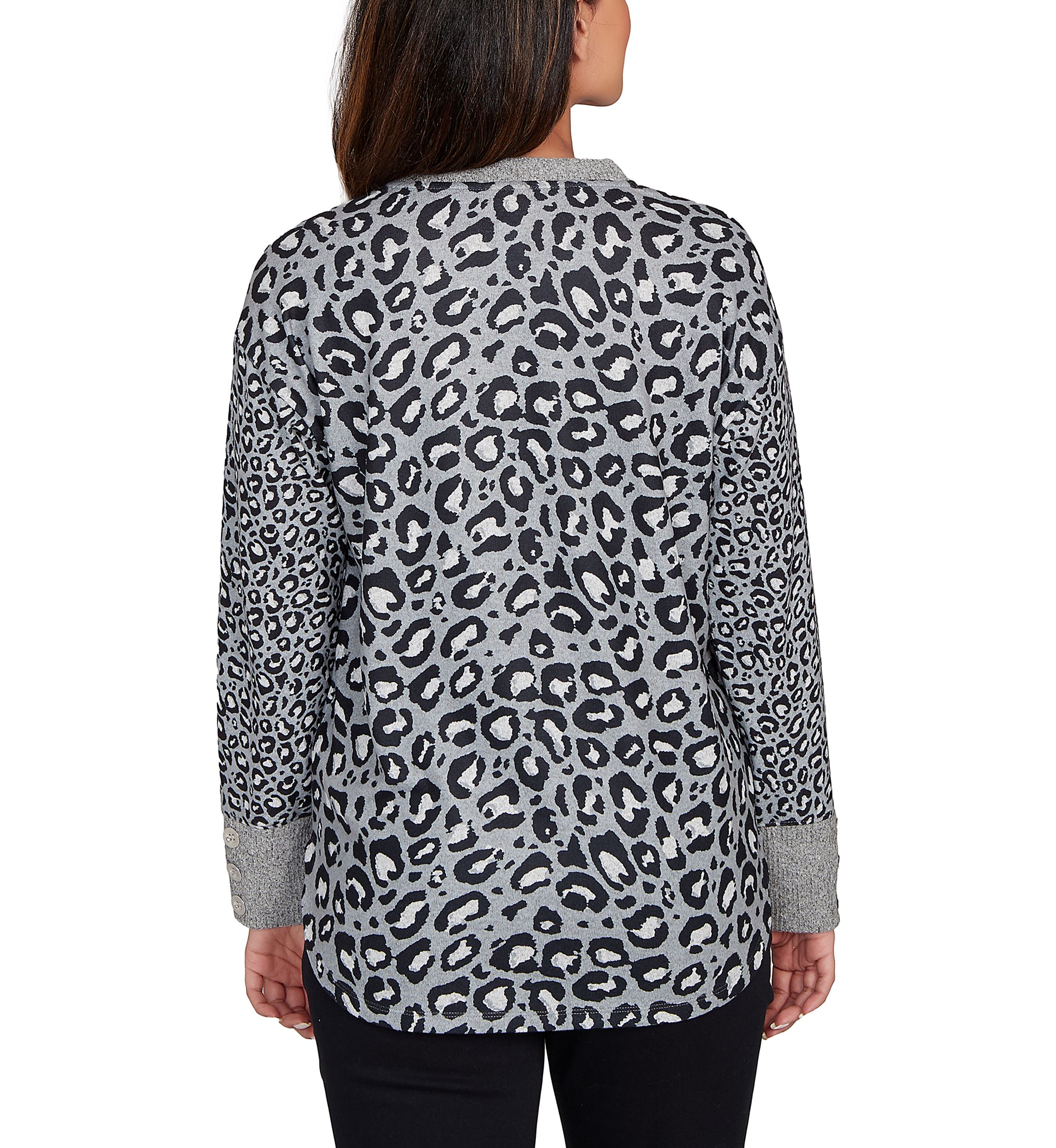 Womens Sweater Trimmed Cozy Animal Print Top