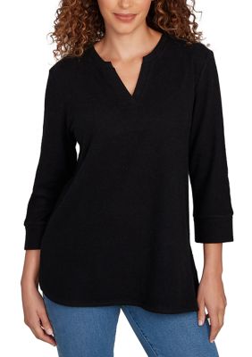 Ruby Rd Women's Split Neck Cozy Hatchi Knit Top