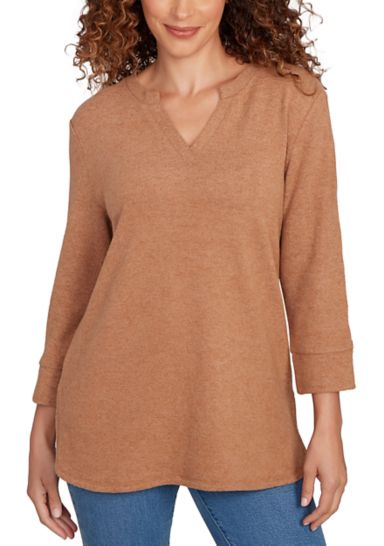 Women's Split Neck Cozy Hatchi Knit Top