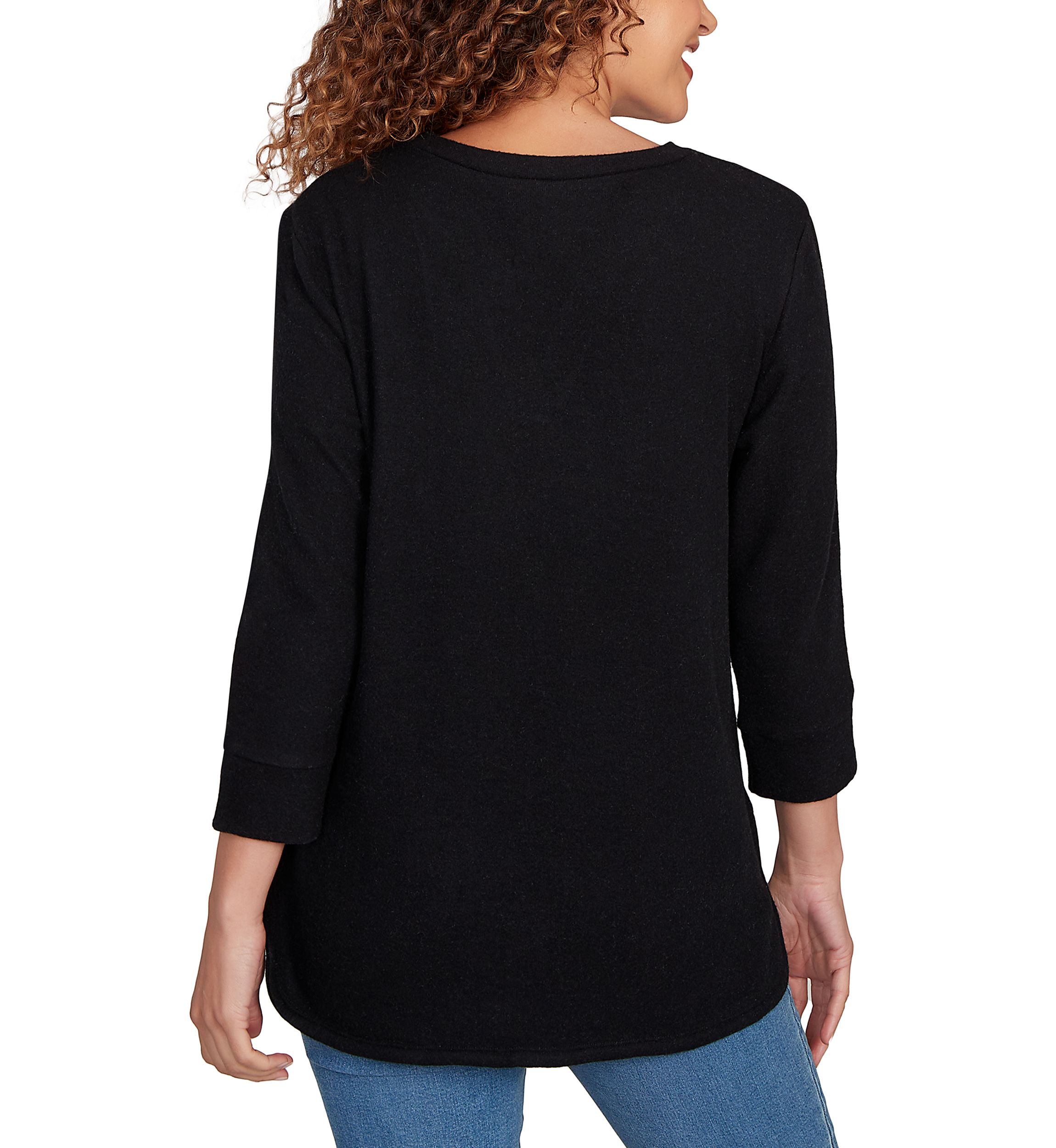 Womens Split Neck Cozy Hatchi Knit Top