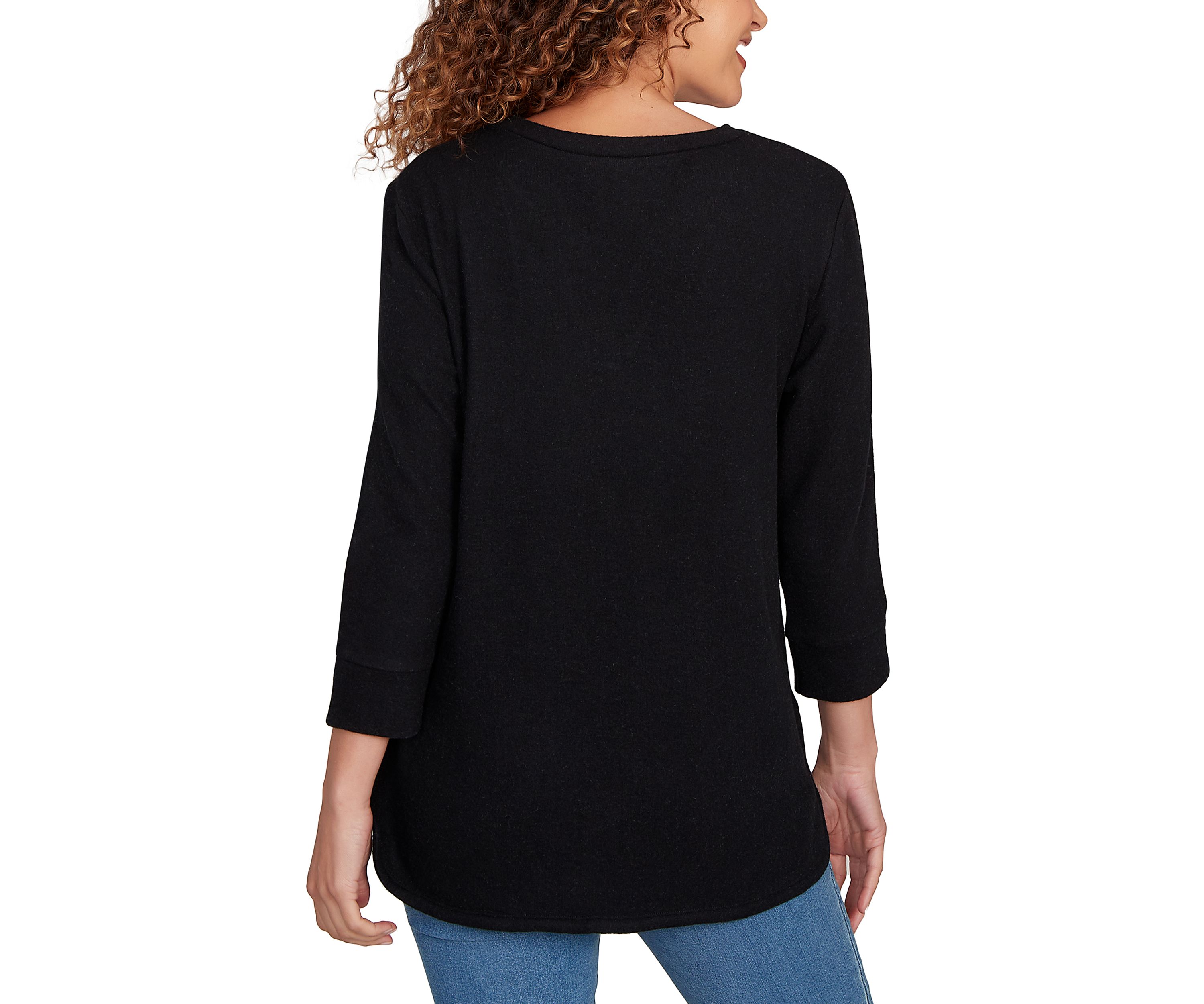 Womens Split Neck Cozy Hatchi Knit Top