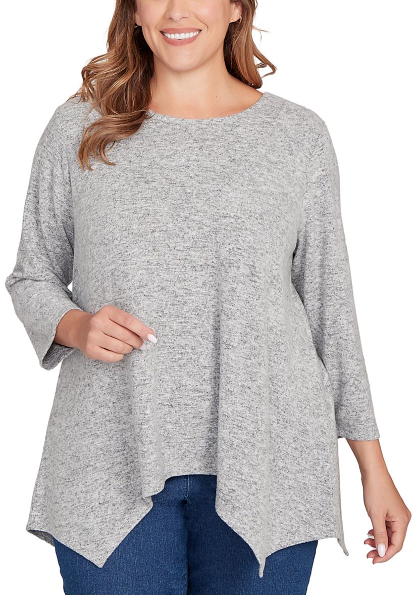Plus Size Solid Spliced Cozy Knit Top