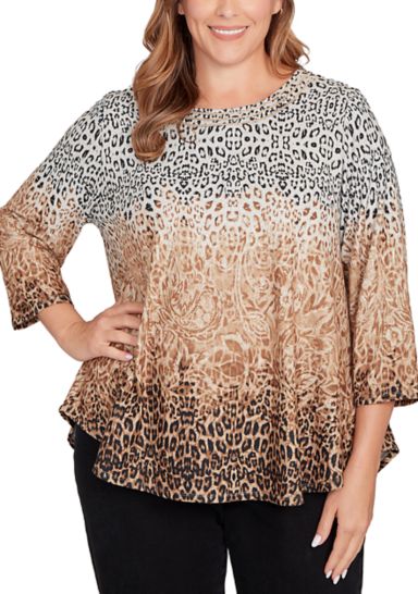 Plus Size Embellished Animal Print Cozy Top