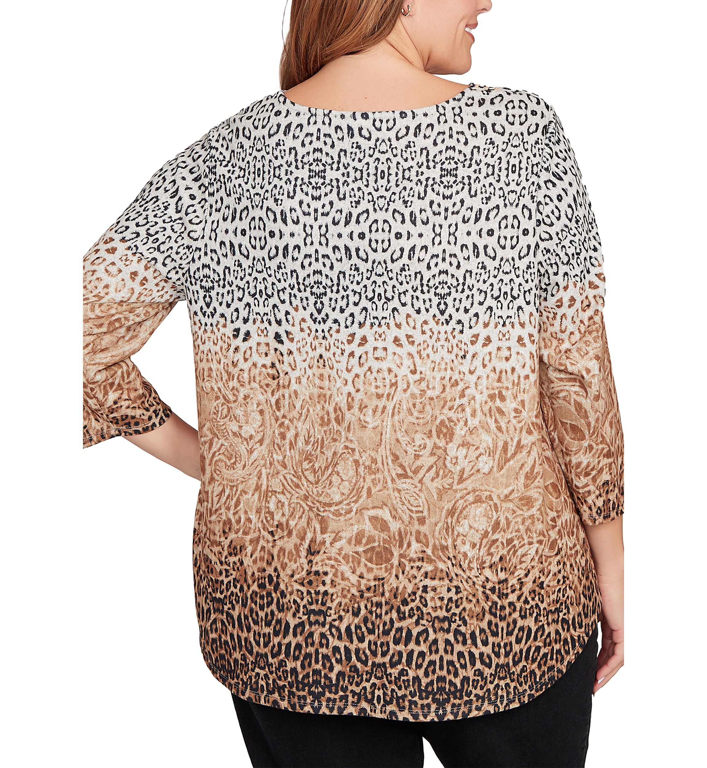 Plus Size Embellished Animal Print Cozy Top