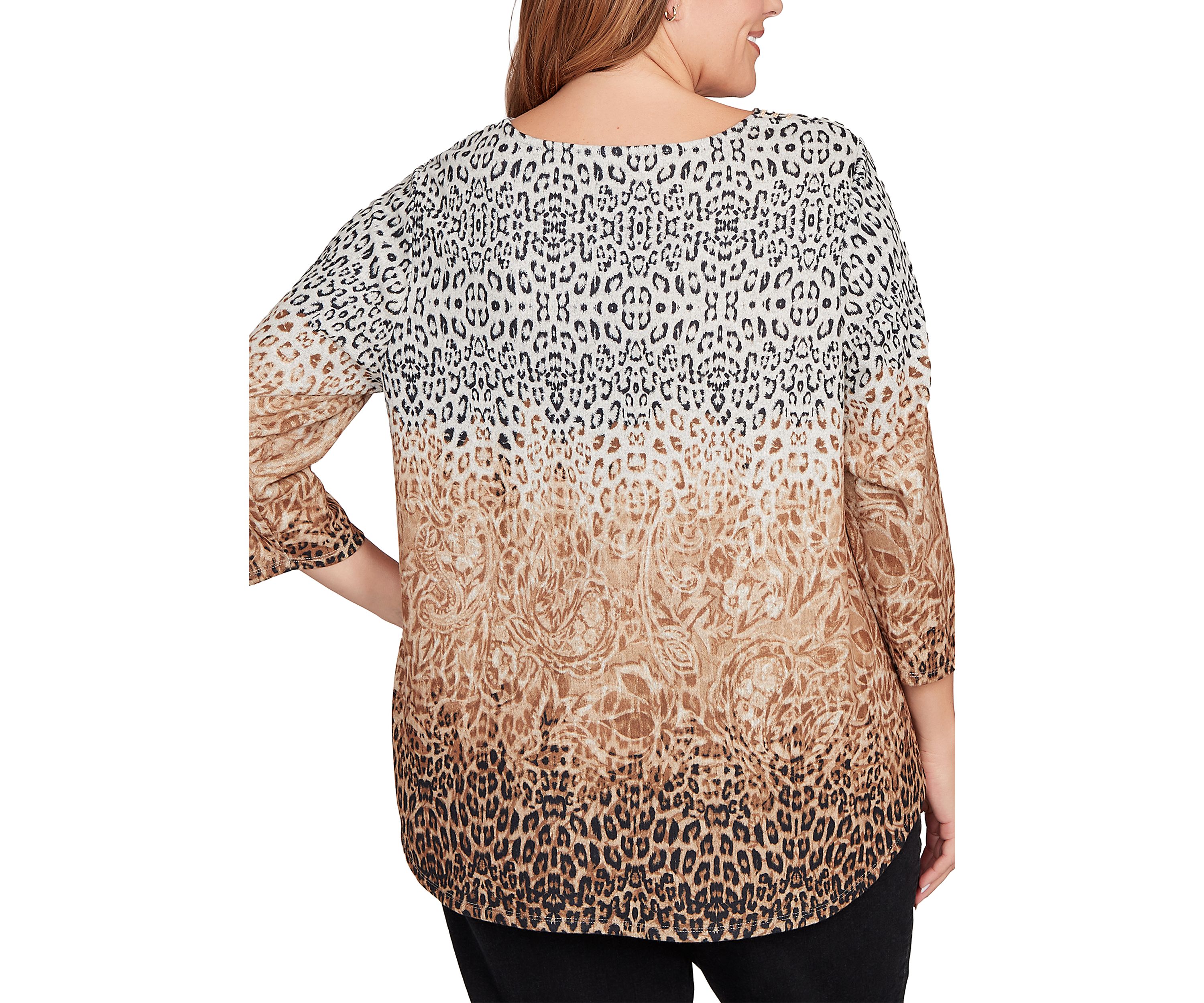 Plus Size Embellished Animal Print Cozy Top