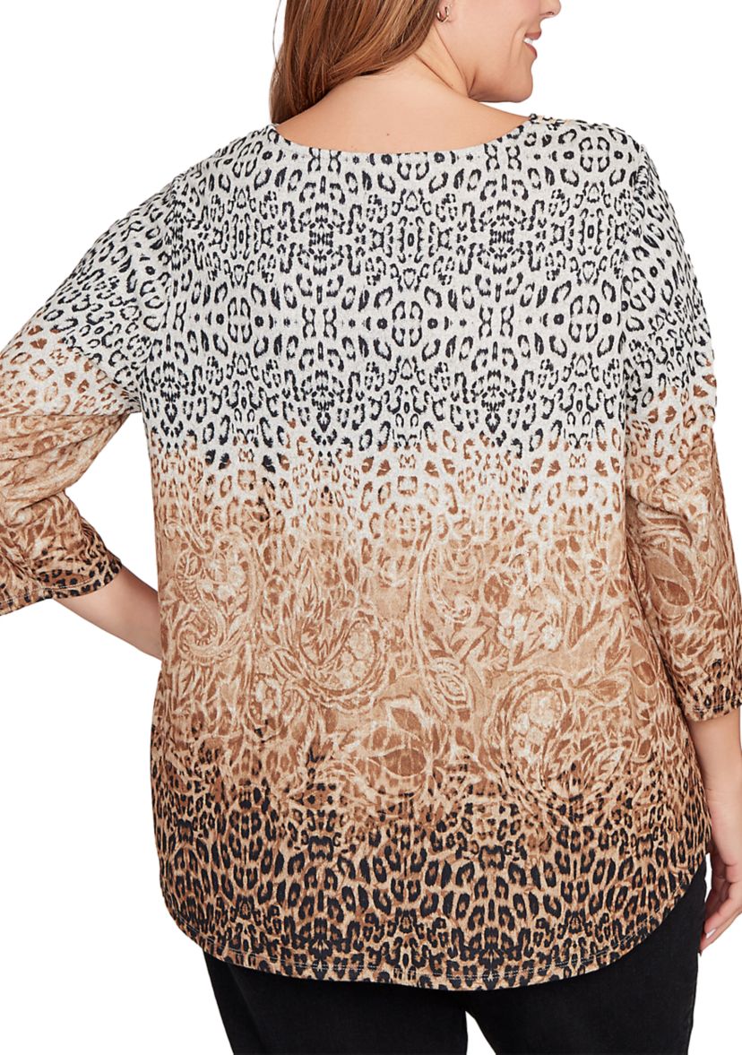 Plus Size Embellished Animal Print Cozy Top