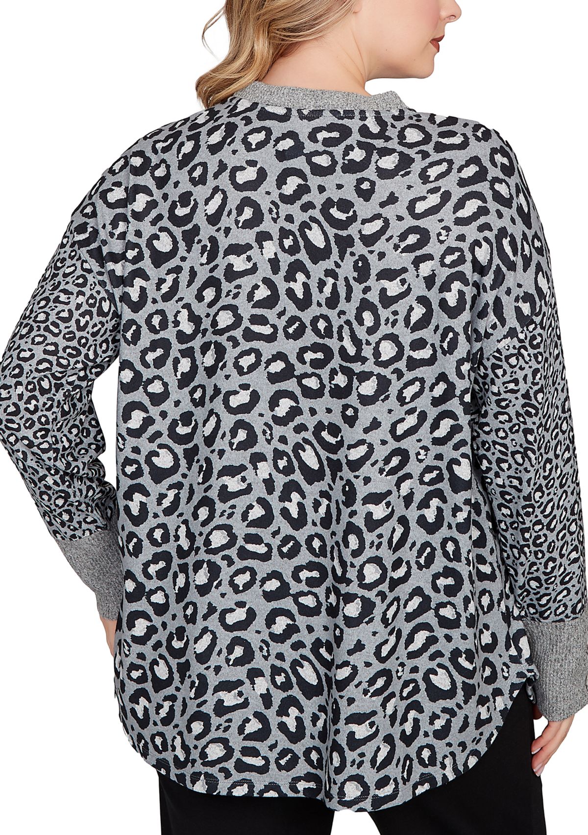 Plus Size Sweater Trimmed Cozy Animal Print Top