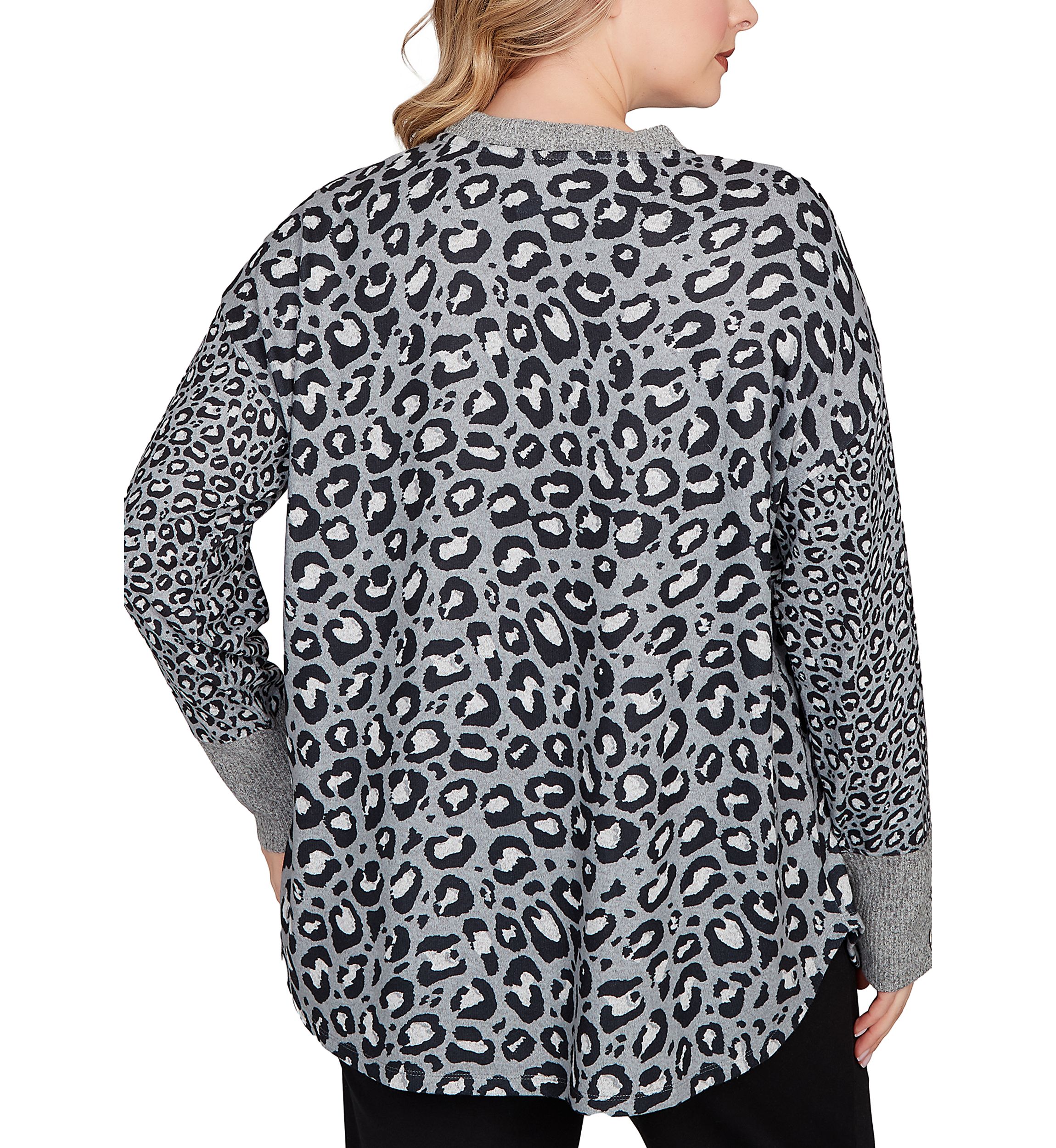 Plus Size Sweater Trimmed Cozy Animal Print Top