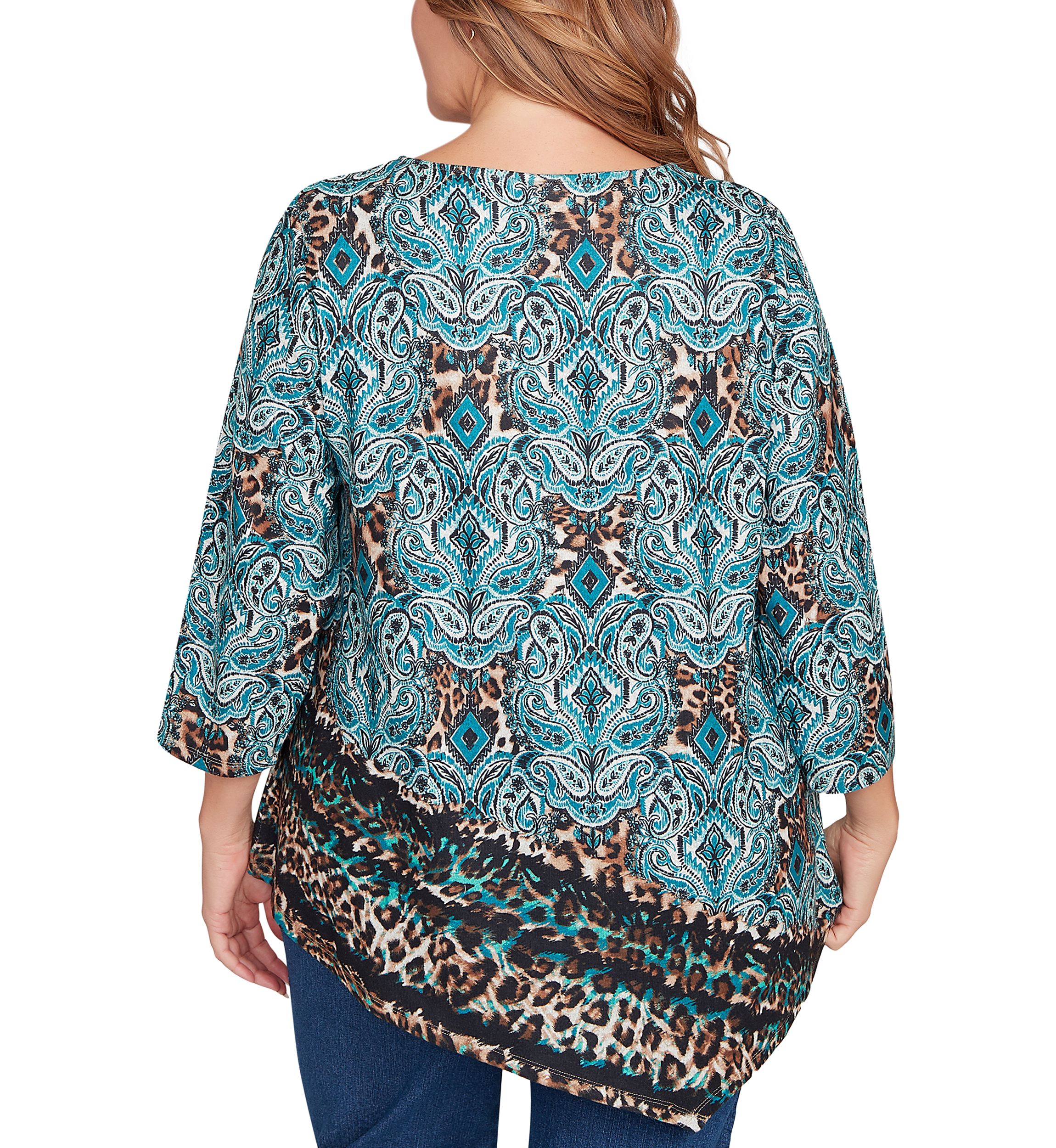 Plus Size Ballet Neck Medallion Animal Print Cozy Top