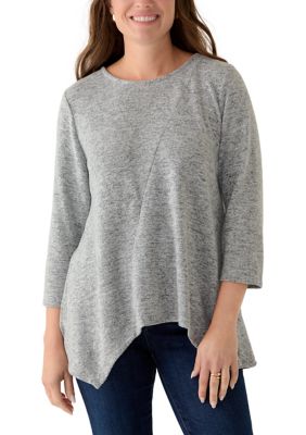 Ruby Rd Women's Petite Solid Spliced Cozy Knit Top