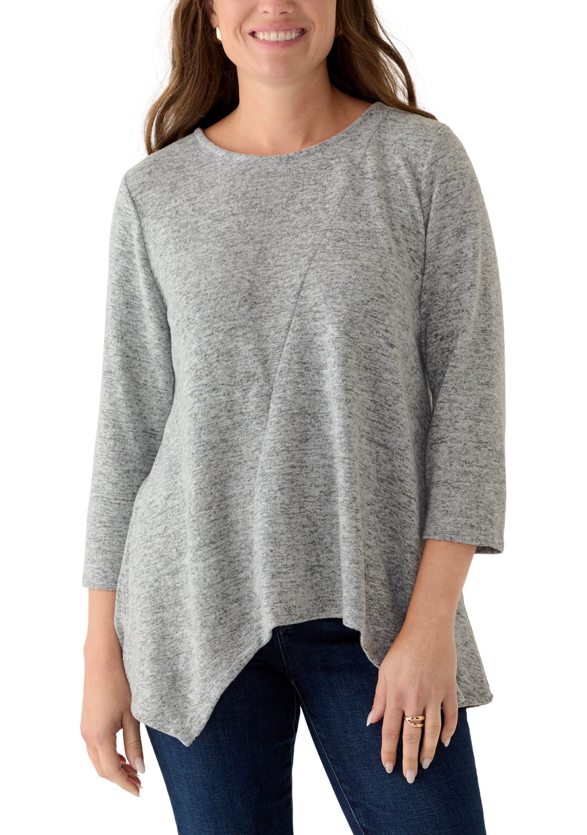 Petite Solid Spliced Cozy Knit Top