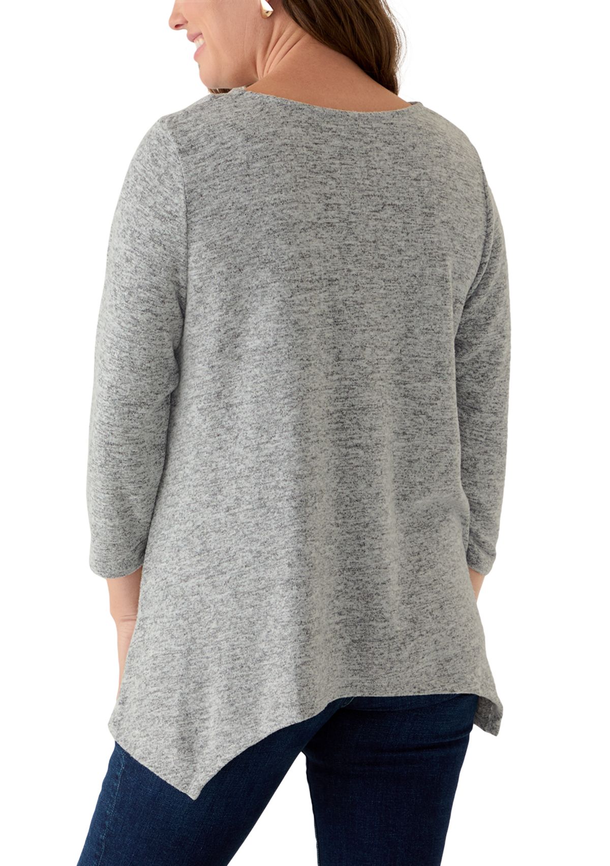 Petite Solid Spliced Cozy Knit Top