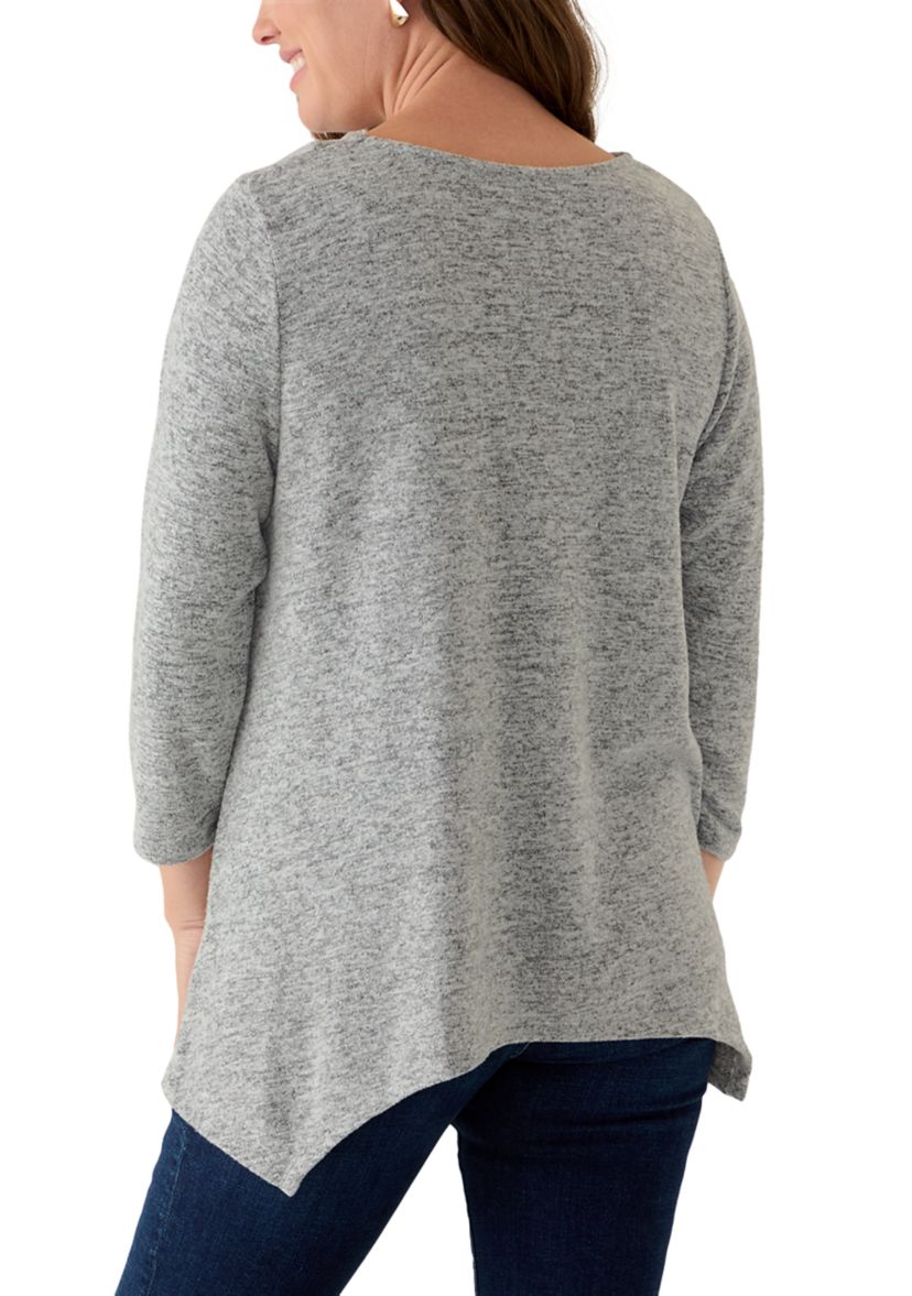 Petite Solid Spliced Cozy Knit Top