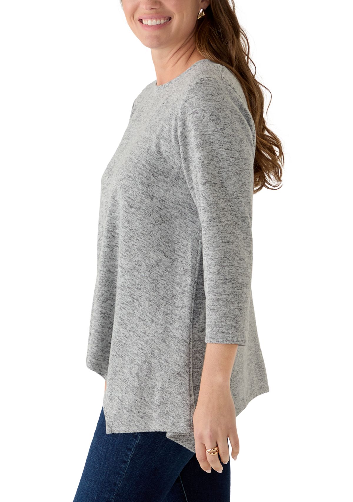 Petite Solid Spliced Cozy Knit Top