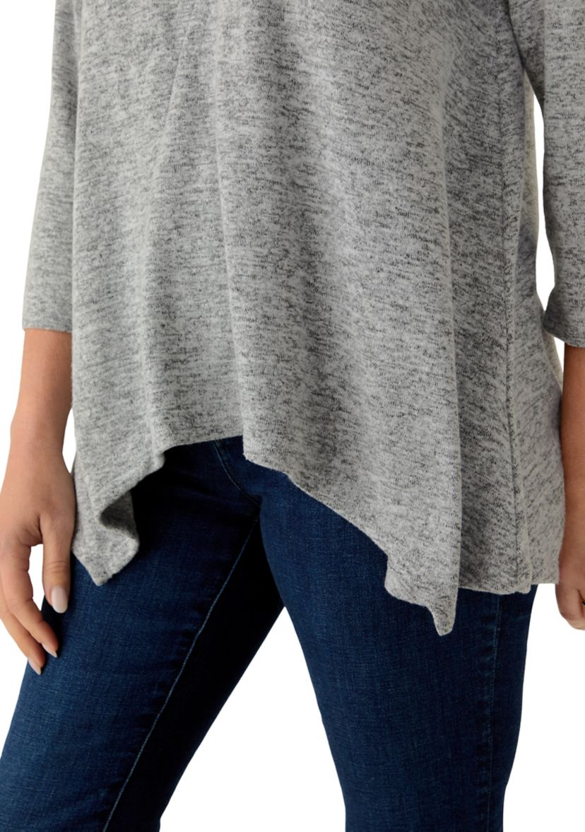 Petite Solid Spliced Cozy Knit Top