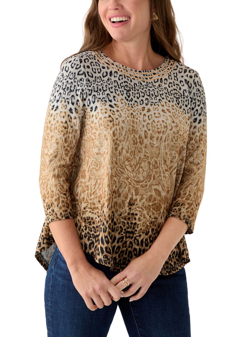 Petite Embellished Animal Print Cozy Top
