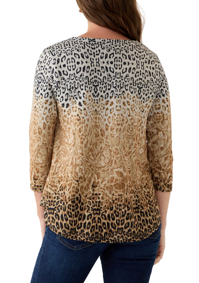 Petite Embellished Animal Print Cozy Top