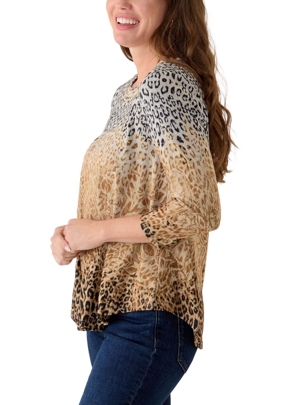 Petite Embellished Animal Print Cozy Top