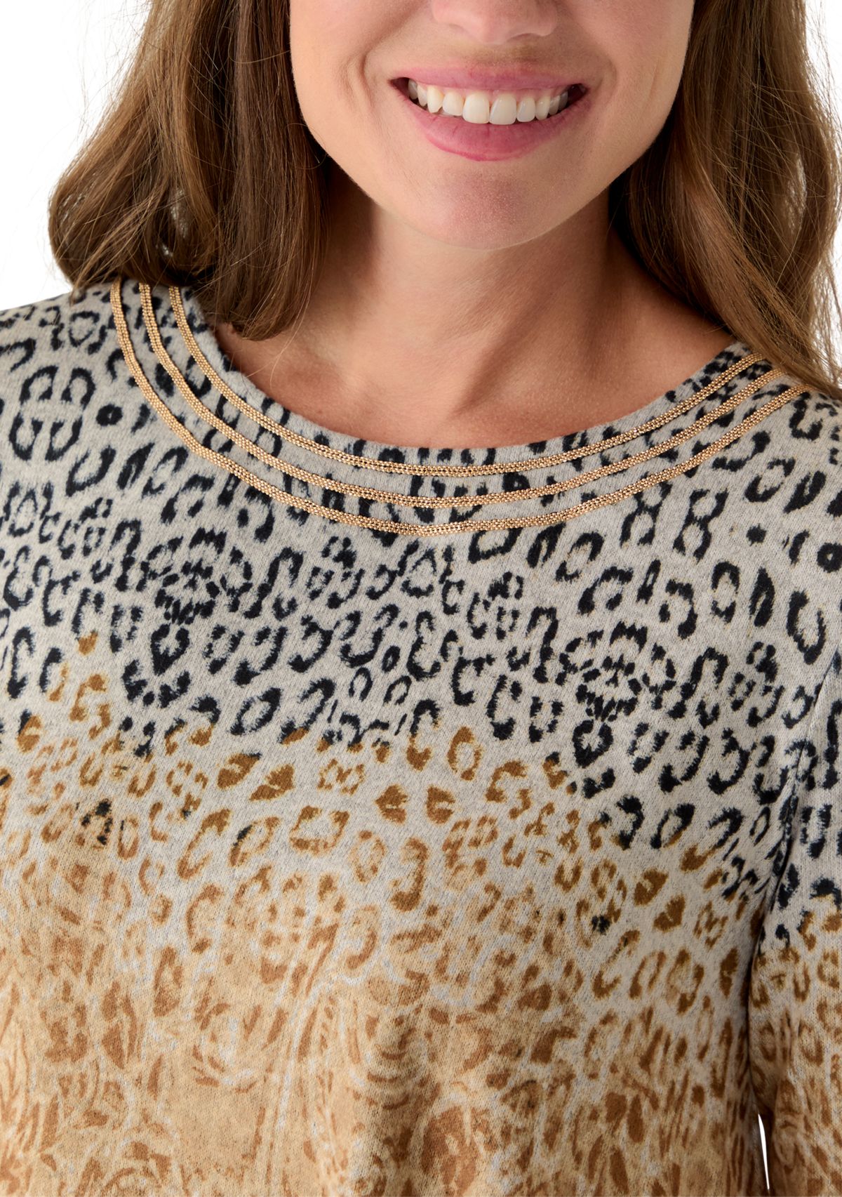 Petite Embellished Animal Print Cozy Top