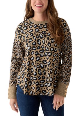 Ruby Rd Women's Petite Trimmed Cozy Animal Print Sweater