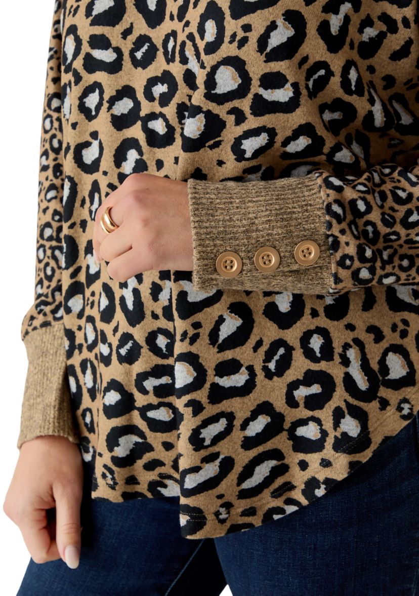 Petite Trimmed Cozy Animal Print Sweater