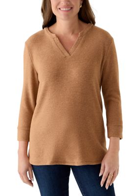 Ruby Rd Women's Petite Split Neck Cozy Hatchi Knit Top