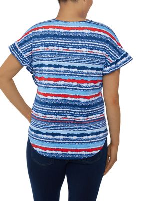 Women's Knit V-Neck Stripe Print Top