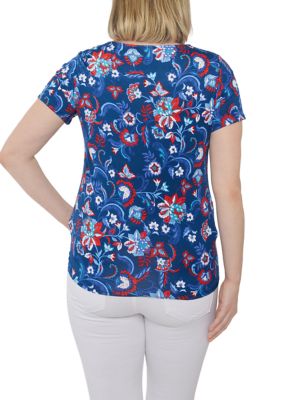 Women's Knit Garden Floral Puff Print Top