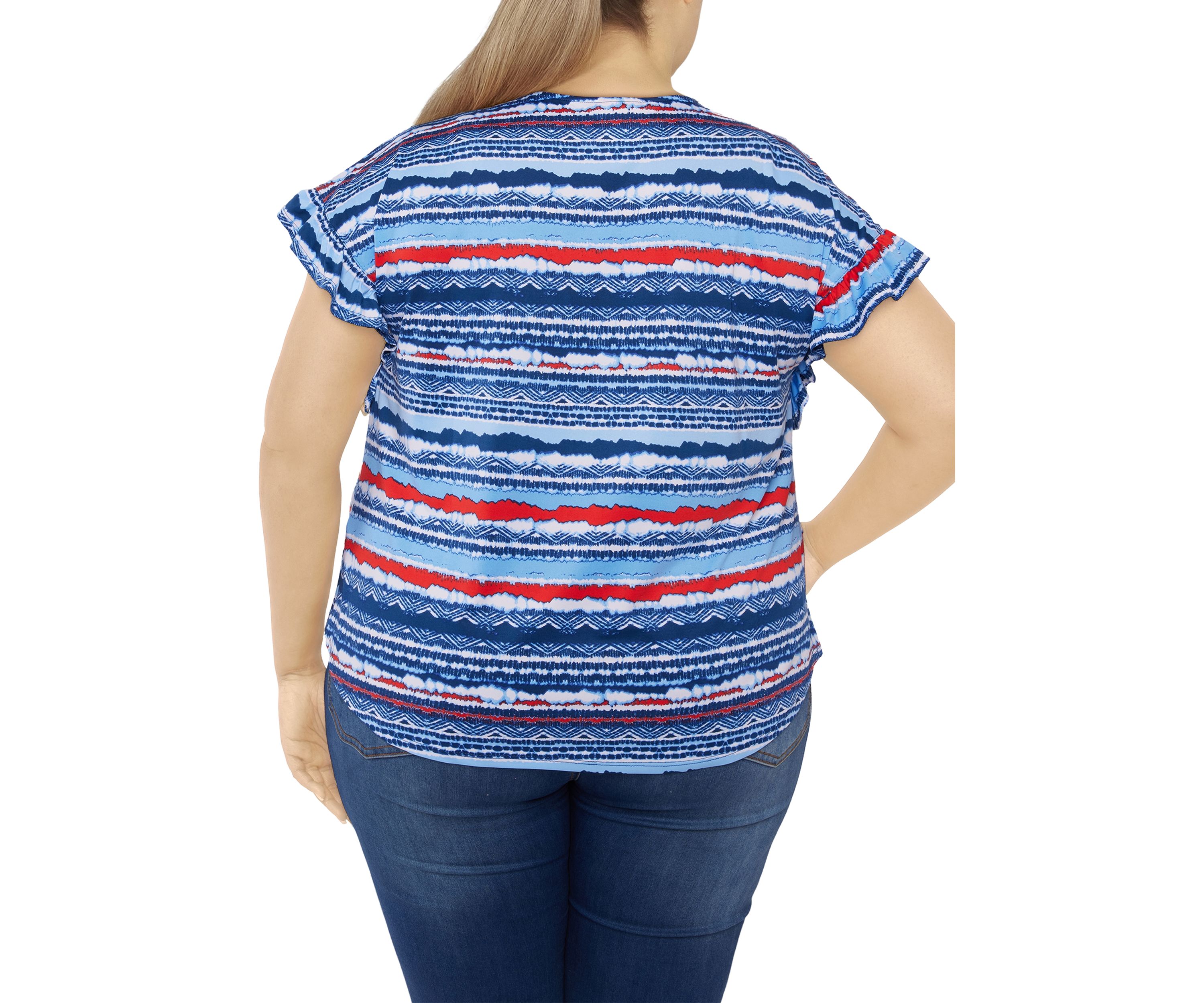 Plus Size Knit V-Neck Stripe Print Top