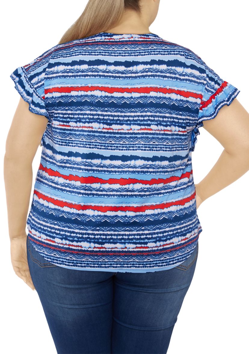 Plus Size Knit V-Neck Stripe Print Top