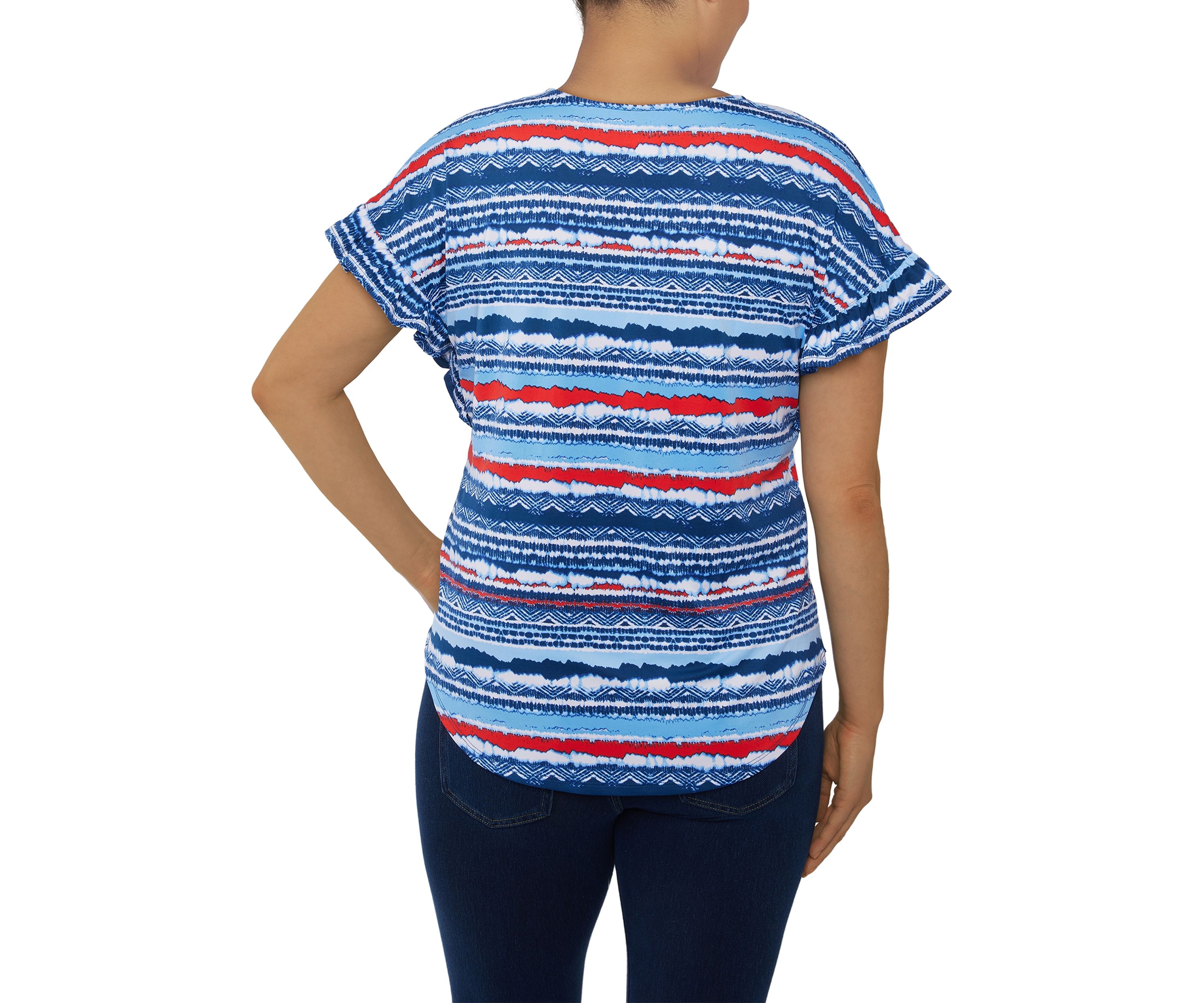 Petite Knit V-Neck Stripe Printed Top 