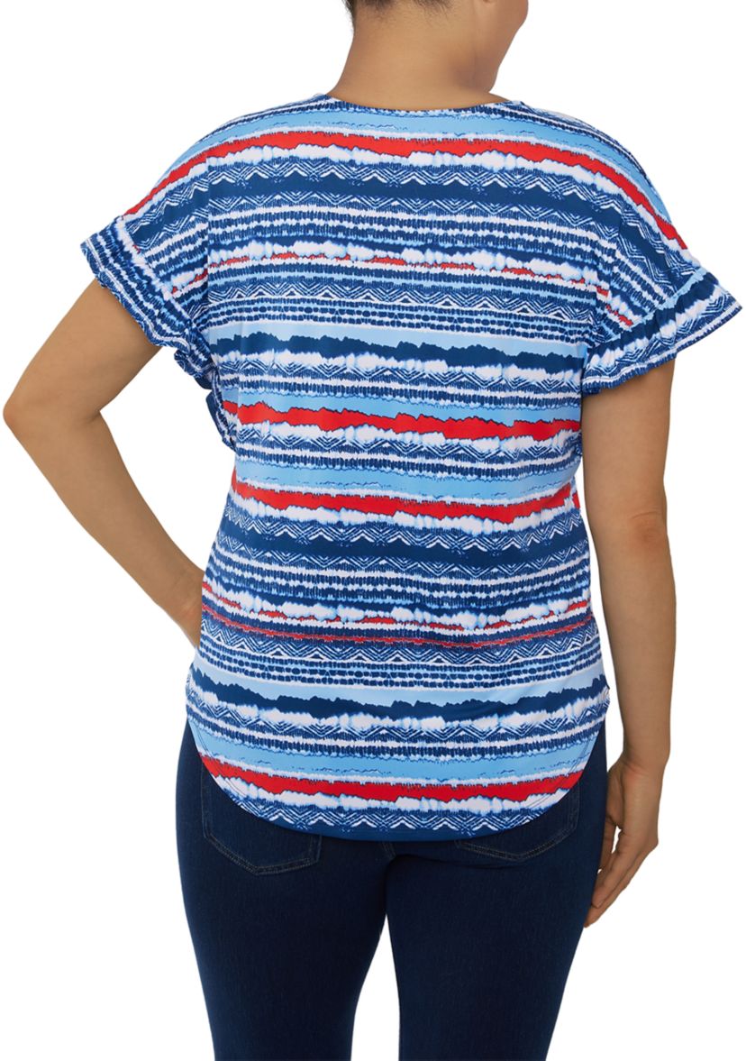 Petite Knit V-Neck Stripe Printed Top 