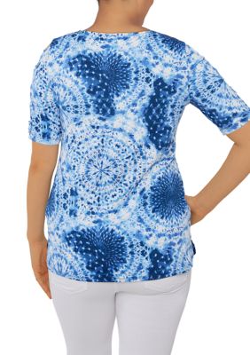 Petite Knit Tie Dye Swirl Puff Printed Top