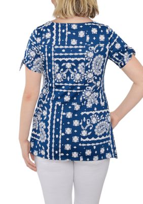 Petite Knit Bandana Paisley Printed Top