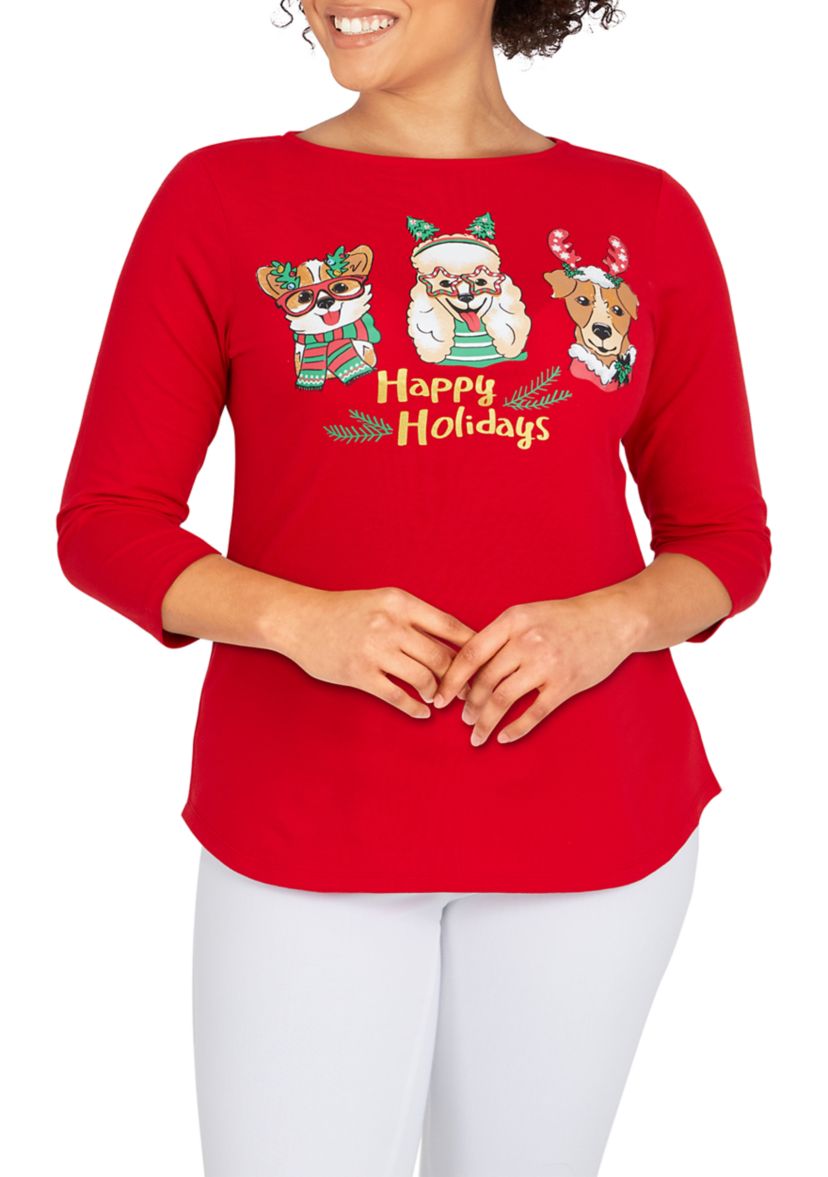 Womens Holiday Puppies Top