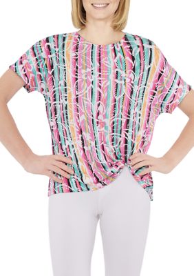 Women's  Knit Tropical Stripe Print Twist Top