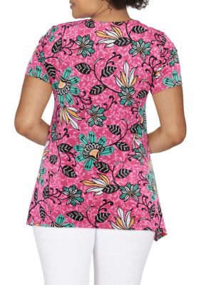 Women's Knit Bright Floral Puff Print Top