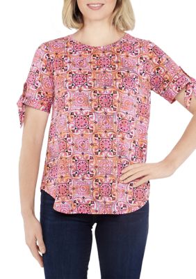 Women's Knit Tile Pattern Print Top